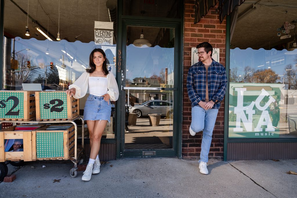 Libby and Riley's Record Store and Newfield Gardens Engagement Brides