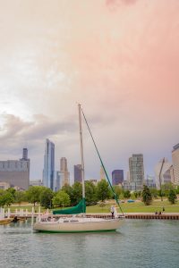 AJ and Tyler's Romantic Sailboat Engagement Session on Lake Michigan