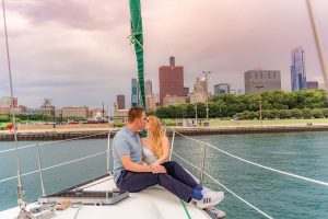 AJ and Tyler's Romantic Sailboat Engagement Session on Lake Michigan