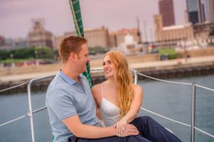 AJ and Tyler's Romantic Sailboat Engagement Session on Lake Michigan