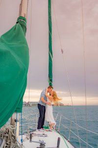 AJ and Tyler's Romantic Sailboat Engagement Session on Lake Michigan