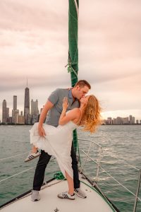 AJ and Tyler's Romantic Sailboat Engagement Session on Lake Michigan