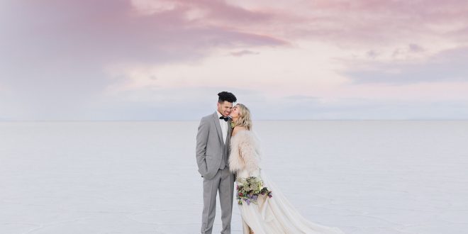 Cotton Candy Skies Elopement Styled Shoot over the Bonneville Salt Flats