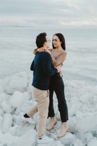 Winter Wonderland Elopement Styled Shoot on a Frozen Lake's Ice Stacks
