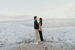 Winter Wonderland Elopement Styled Shoot on a Frozen Lake's Ice Stacks