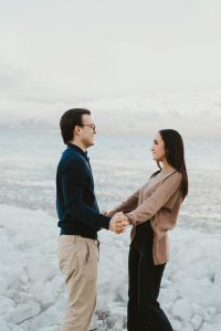 Winter Wonderland Elopement Styled Shoot on a Frozen Lake's Ice Stacks