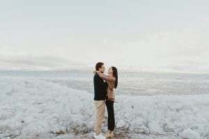 Winter Wonderland Elopement Styled Shoot on a Frozen Lake's Ice Stacks