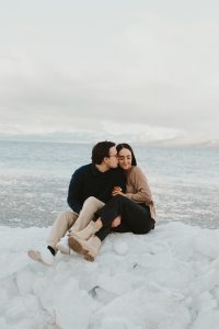 Winter Wonderland Elopement Styled Shoot on a Frozen Lake's Ice Stacks