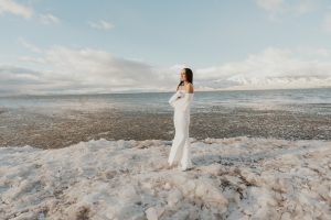 Winter Wonderland Elopement Styled Shoot on a Frozen Lake's Ice Stacks