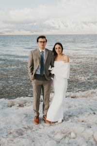 Winter Wonderland Elopement Styled Shoot on a Frozen Lake's Ice Stacks