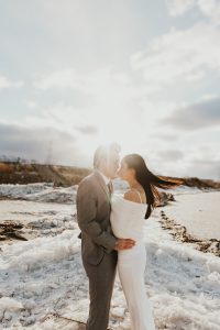 Winter Wonderland Elopement Styled Shoot on a Frozen Lake's Ice Stacks