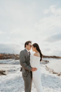 Winter Wonderland Elopement Styled Shoot on a Frozen Lake's Ice Stacks