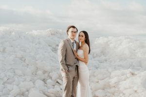 Winter Wonderland Elopement Styled Shoot on a Frozen Lake's Ice Stacks