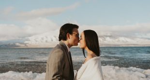 Winter Wonderland Elopement Styled Shoot on a Frozen Lake's Ice Stacks