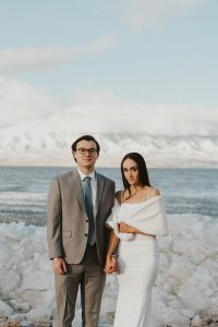 Winter Wonderland Elopement Styled Shoot on a Frozen Lake's Ice Stacks